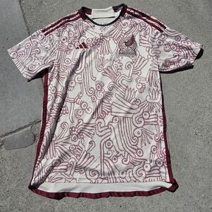 adidas Mexico White and Maroon Graphic Short-Sleeve Jersey